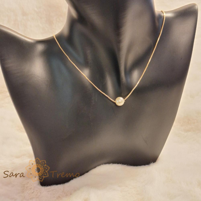 Colier placat cu aur, 44 cm – cu pandantiv perlă eco, ștanțat, design simplu și elegant [7]