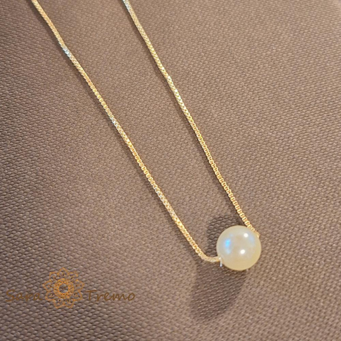 Colier placat cu aur, 44 cm – cu pandantiv perlă eco, ștanțat, design simplu și elegant [3]