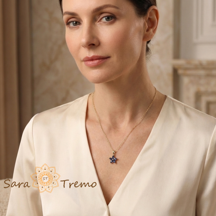 Colier Floarea Safirului – Colier placat cu aur 14K cu cristale albastre [3]