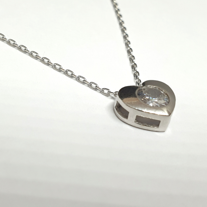 Colier din argint 925 cu pandantiv în formă de inimioară cu cristal zirconia și lănțișor fin reglabil [5]