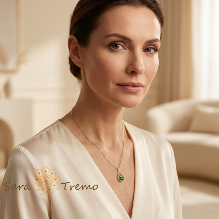 Colier Inima Smaraldului – Colier placat cu aur cu pandantiv inimă verde [3]