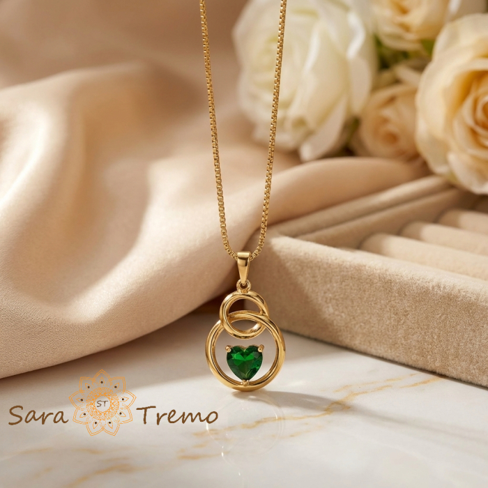 Colier Inima Smaraldului – Colier placat cu aur cu pandantiv inimă verde [2]
