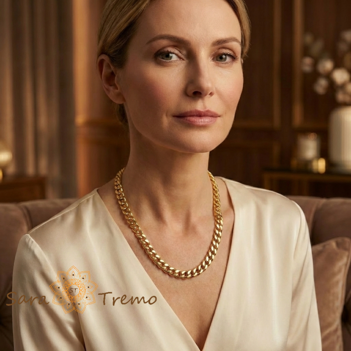 Colier Puterea Regala – Lant unisex placat cu aur 14K tip Cuban 7 mm [2]