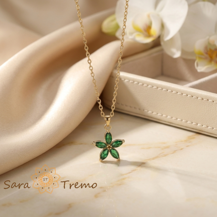 Colier Floarea Smaraldului – Colier placat cu aur 14K cu cristale verzi [2]