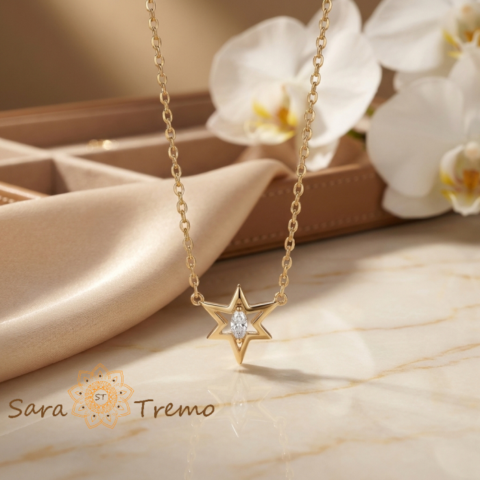 Colier Steaua Norocului – Colier placat cu aur 14K cu zirconia alba [2]