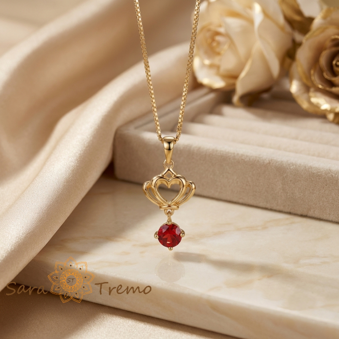 Colier Inima Regala – Colier placat cu aur 14K cu cristal rosu [2]