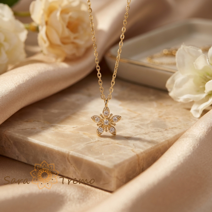 Colier Floarea Stralucirii – Colier placat cu aur 14K cu zirconia albe [2]