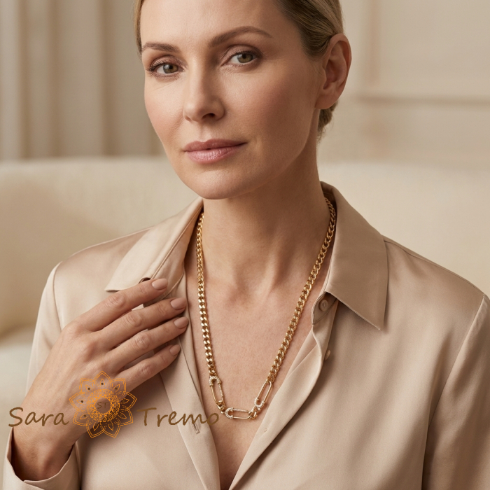 Colier Eleganța Imperiale – Colier placat cu aur tip Cuban cu elemente zirconia [3]