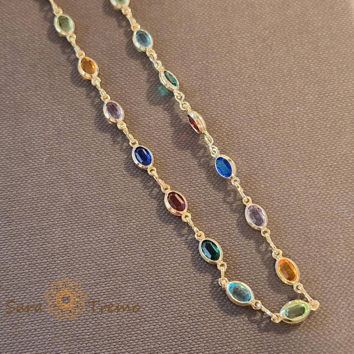 Colier placat cu aur, ștanțat – 48 cm, cu cristale zirconia multicolore, ușor de asortat [1]