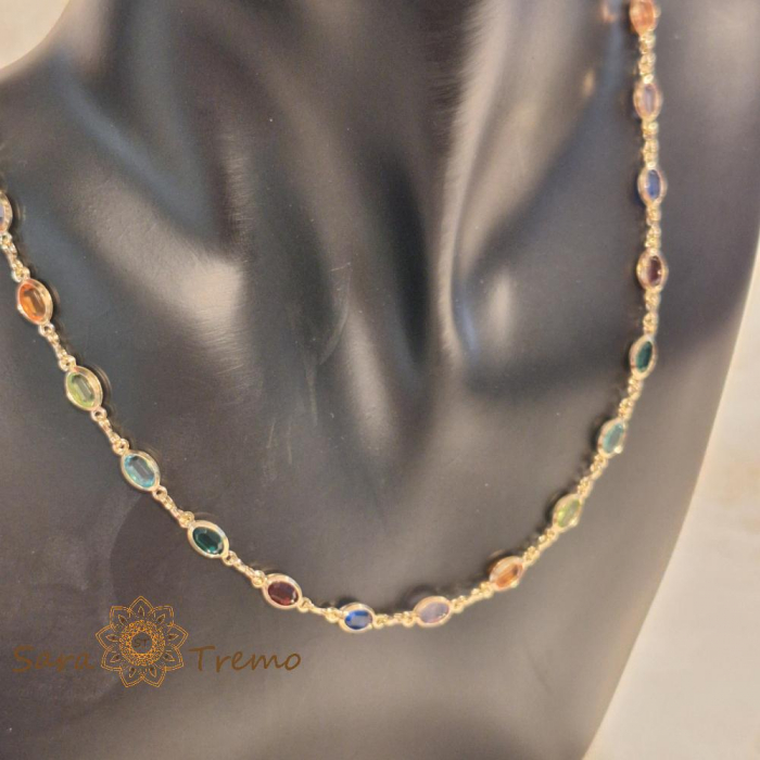 Colier placat cu aur, ștanțat – 48 cm, cu cristale zirconia multicolore, ușor de asortat [8]