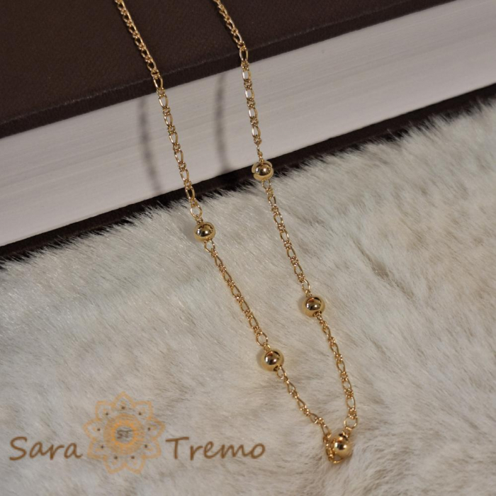 Lant placat cu aur Gold Pearls - Model elegant cu bilute asemanatoare perlelor, 45cm [3]