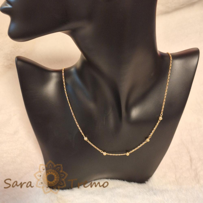 Lant placat cu aur Gold Pearls - Model elegant cu bilute asemanatoare perlelor, 45cm [6]