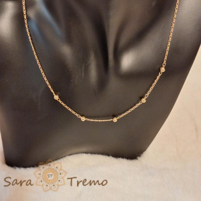 Lant placat cu aur Gold Pearls - Model elegant cu bilute asemanatoare perlelor, 45cm [7]
