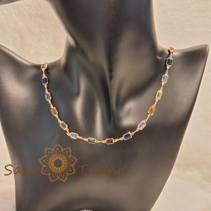 Colier placat cu aur, ștanțat – 48 cm, cu cristale zirconia multicolore, ușor de asortat [7]