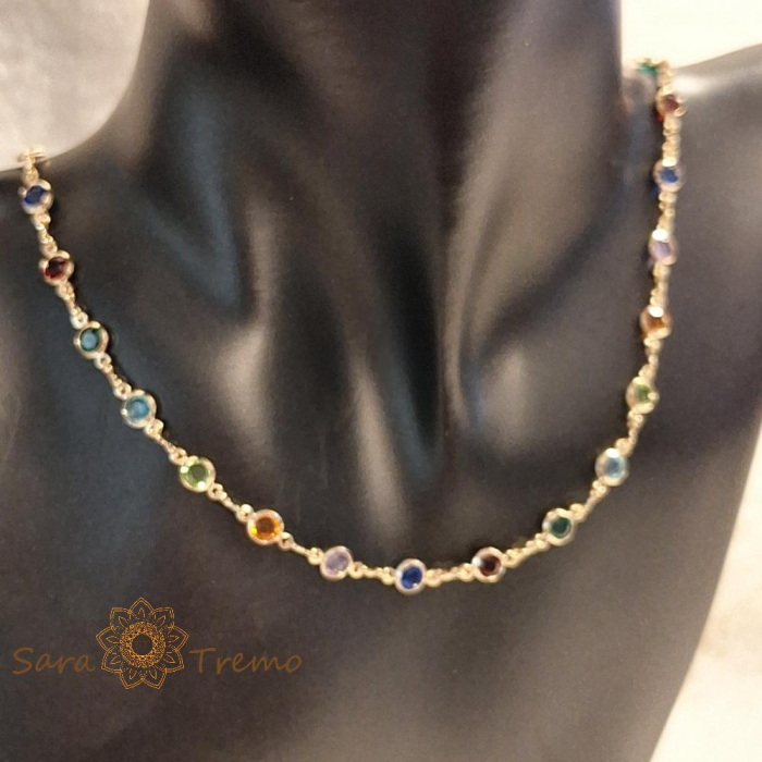 Colier placat cu aur, ștanțat – 48 cm, cu cristale zirconia multicolore, ușor de asortat [3]