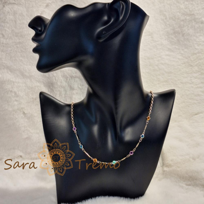 Colier placat cu aur, ștanțat – 46 cm, cu cristale zirconia multicolore, ușor de asortat [8]