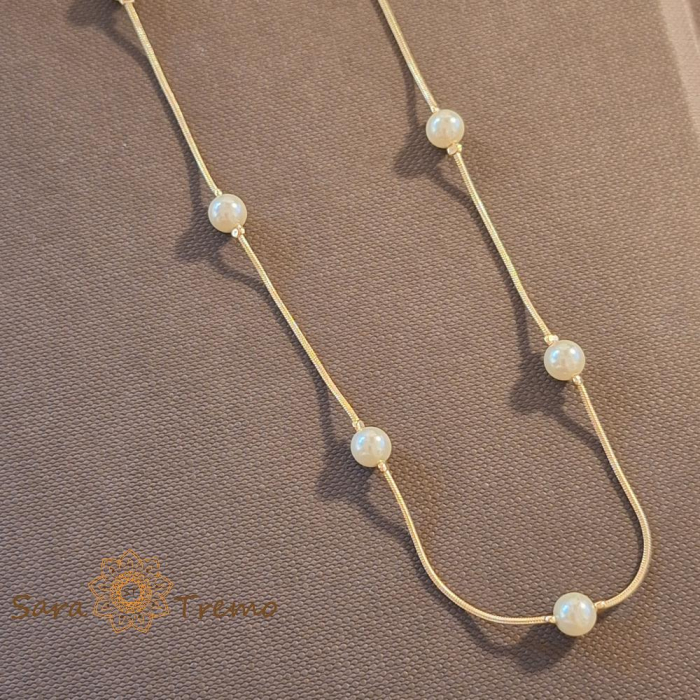 Colier clasic cu perle eco, placat cu aur, ștanțat – 50 cm, eleganță atemporală [1]