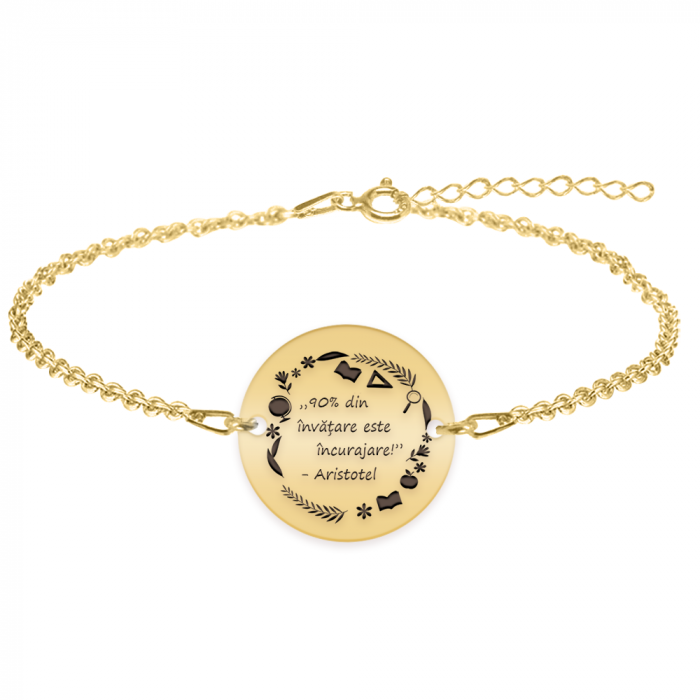 Courage - Bratara personalizata "90% din invatare este incurajare" din argint 925 placat cu aur galben 24K [1]