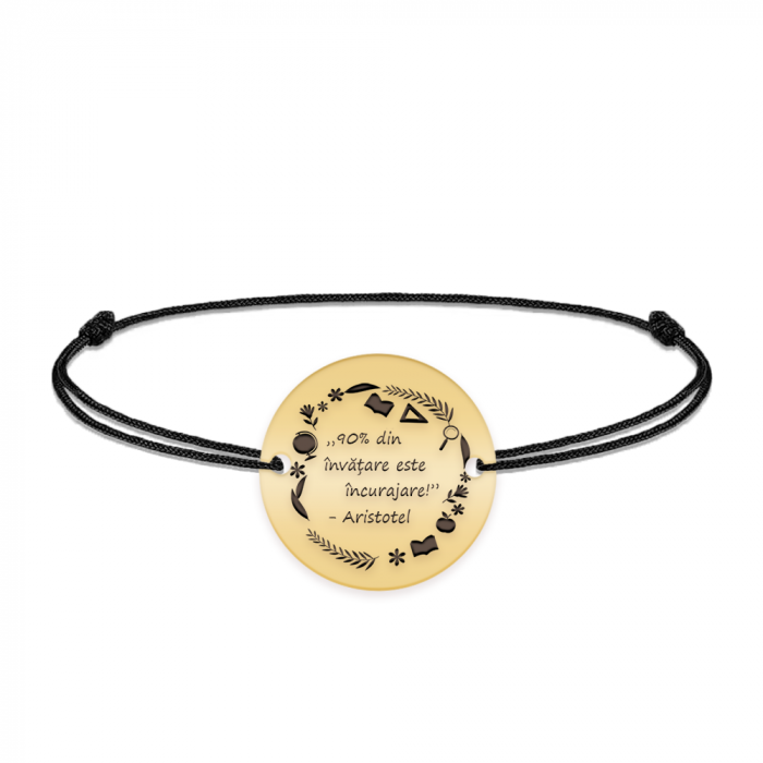 Courage - Bratara personalizata snur "90% din invatare este incurajare" din argint 925 placat cu aur galben 24K [2]
