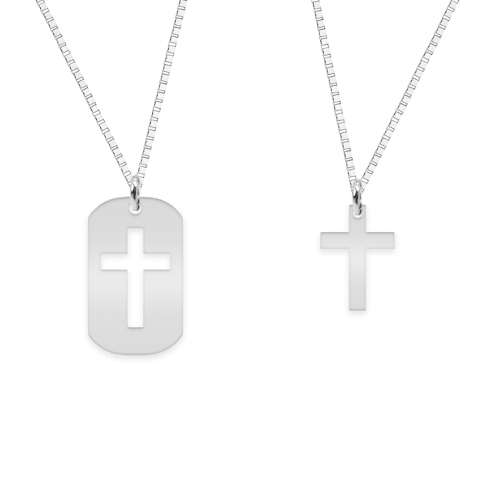 Credo - Set coliere personalizate pentru cuplu dog tag si cruciulita din argint 925 [2]