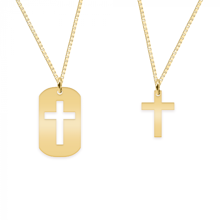 Credo - Set coliere personalizate pentru cuplu dog tag si cruciulita din argint 925 placat cu aur galben 24K [2]