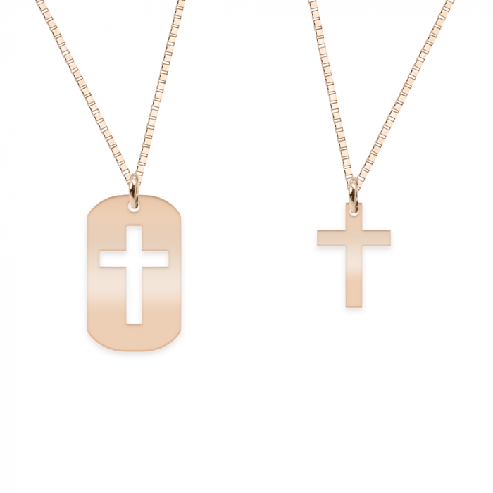 Credo - Set coliere personalizate pentru cuplu dog tag si cruciulita din argint 925 placat cu aur roz [2]