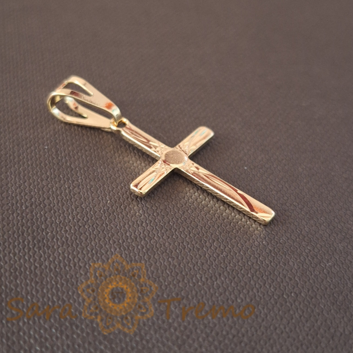 Cruce fină 3 cm cu gravuri de soare și raze – Simbol al Luminii divine [2]
