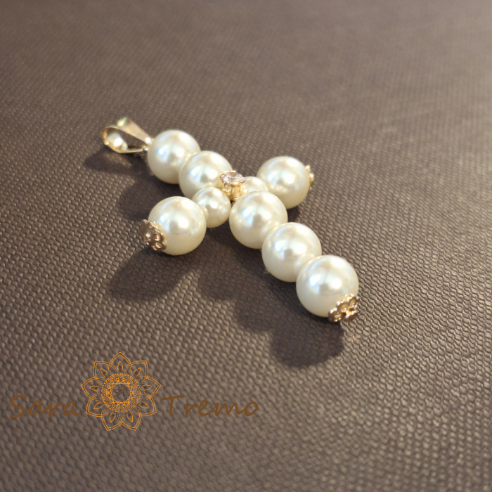 Cruciuliță mare pentru femei – din perle eco, montură elegantă, 4 cm [2]