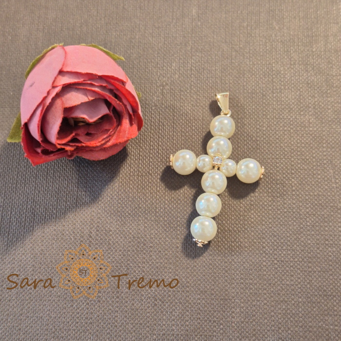 Cruciuliță mare pentru femei – din perle eco, montură elegantă, 4 cm [3]