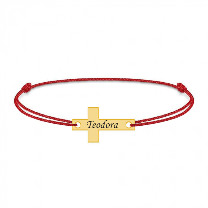 Crux - Bratara personalizata argint placat cu aur galben 24K si snur cruce [2]