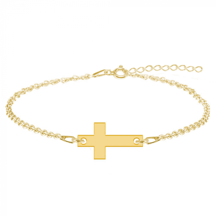 Crux - Bratara personalizata din argint placat cu aur galben 24K cruce cu text [2]