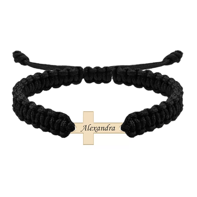 Bratara personalizata snur impletit cruciulita si nume gravat din argint 925 placat cu aur roz [2]
