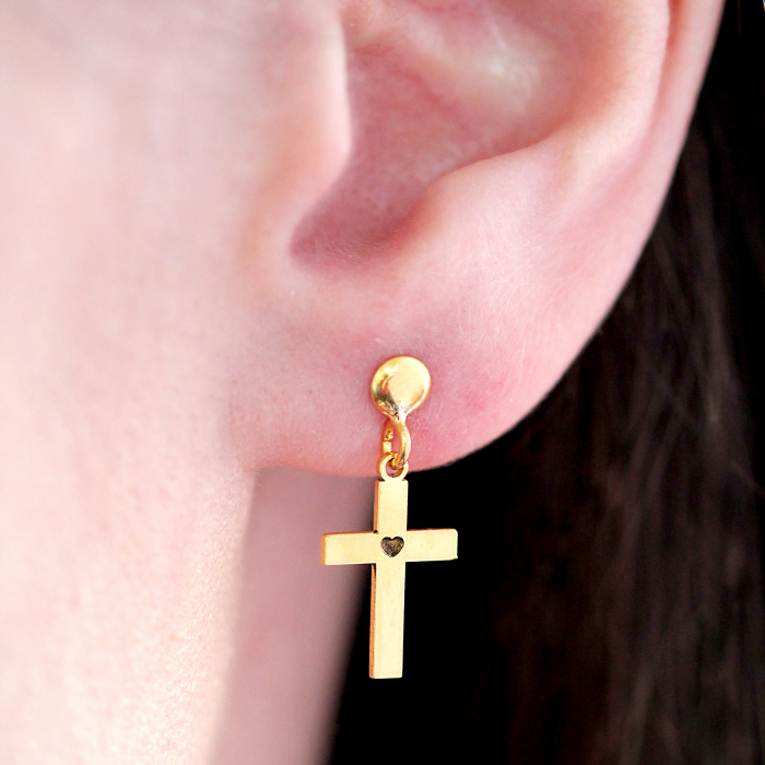 Crux - Cercei personalizati cruce cu tija din argint 925 placat cu aur galben 24K [3]