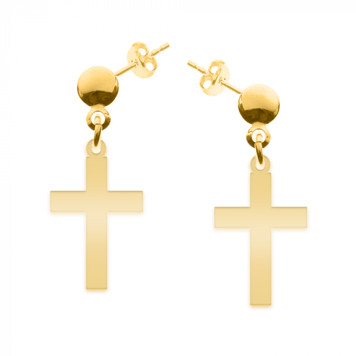 Crux - Cercei personalizati cruce cu tija din argint 925 placat cu aur galben 24K [2]
