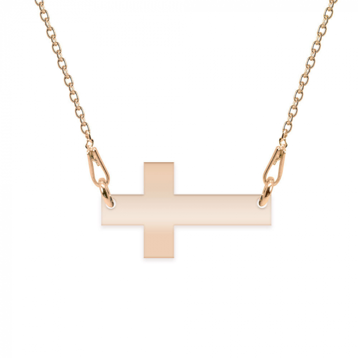 Crux - Colier personalizata argint 925 placat cu aur Roz cruce cu text [2]