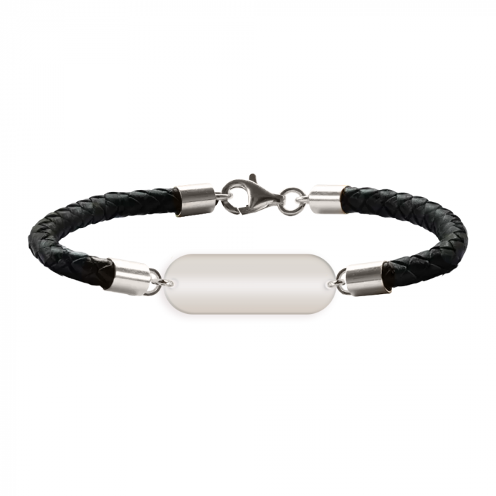 Bratara unisex piele naturala si tablita argint 925 personalizata cu text [2]