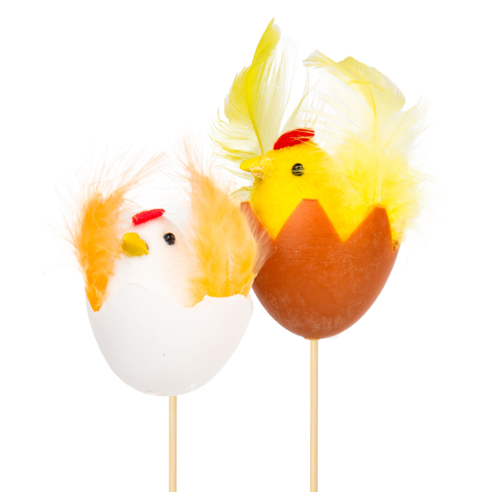 Decor Paste pui si gaina pe bat, decoratiune Paste pentru ghiveci si gradina, figurina 28 cm [2]