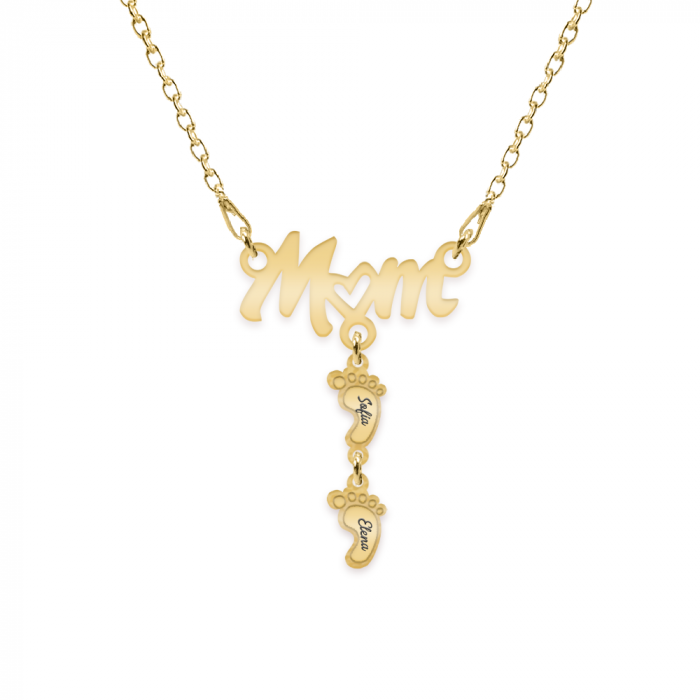 Diona - Colier personalizat Mom si picioruse cu nume din argint 925 placat cu aur galben 24K [4]