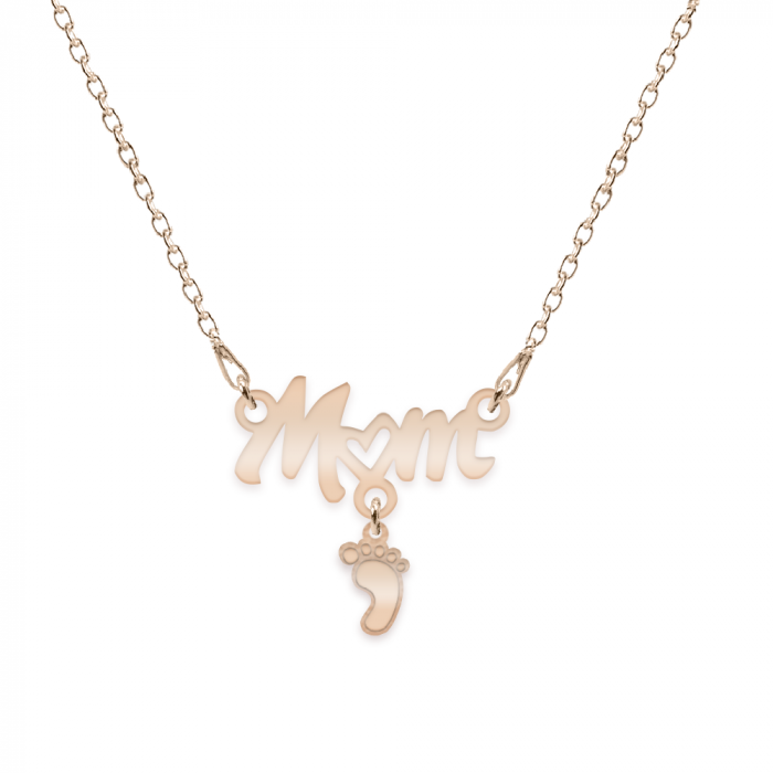 Diona - Colier personalizat Mom si picioruse cu nume din argint 925 placat cu aur roz [2]