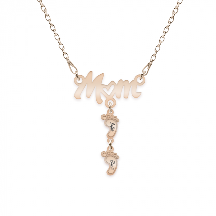 Diona - Colier personalizat Mom si picioruse cu nume din argint 925 placat cu aur roz [4]