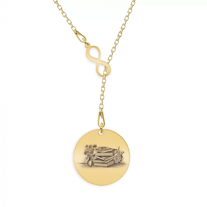 Doxa - Colier personalizat asimetric invatatoare cu infinit si banut din argint 925 placat cu aur galben 24K [2]