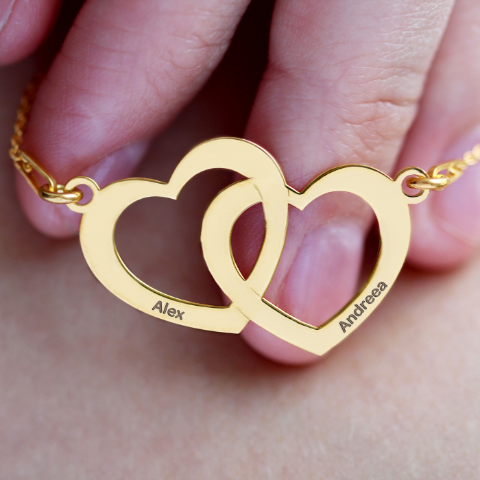 Lantisor personalizabil cu inimi unite - argint 925 placat cu aur 24 K [3]