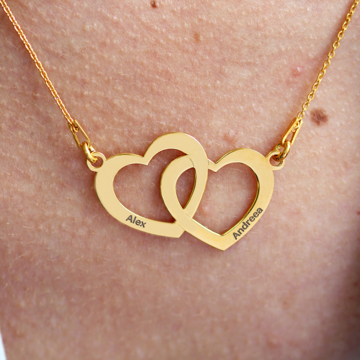 Lantisor personalizabil cu inimi unite - argint 925 placat cu aur 24 K [4]