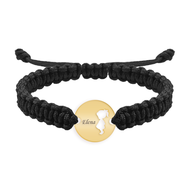 Bratara personalizata snur impletit banut cu fetita si nume gravat din argint 925 placat cu aur galben 24K [2]