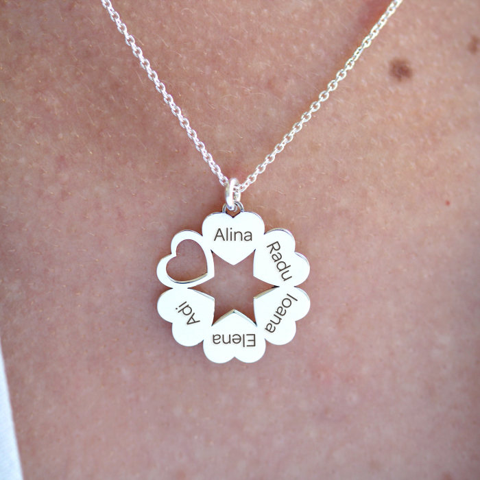 Lantisor de familie cu inimioare personalizate - argint 925 [4]