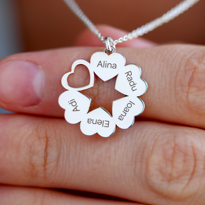 Lantisor de familie cu inimioare personalizate - argint 925 [3]