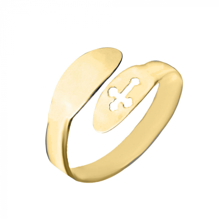 Inel reglabil cu cruce si posibilitate de gravare - argint 925 placat cu aur 24K [2]