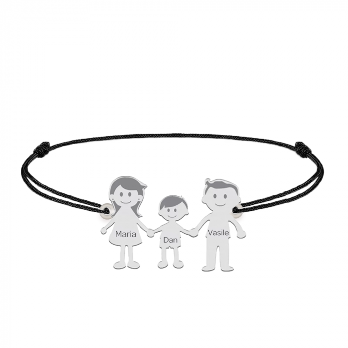 Family - Bratara personalizata snur cu pandantiv din argint membrii familiei - 3 membri [2]