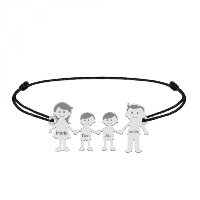 Family - Bratara personalizata snur cu pandantiv din argint membrii familiei - 4 membri [2]
