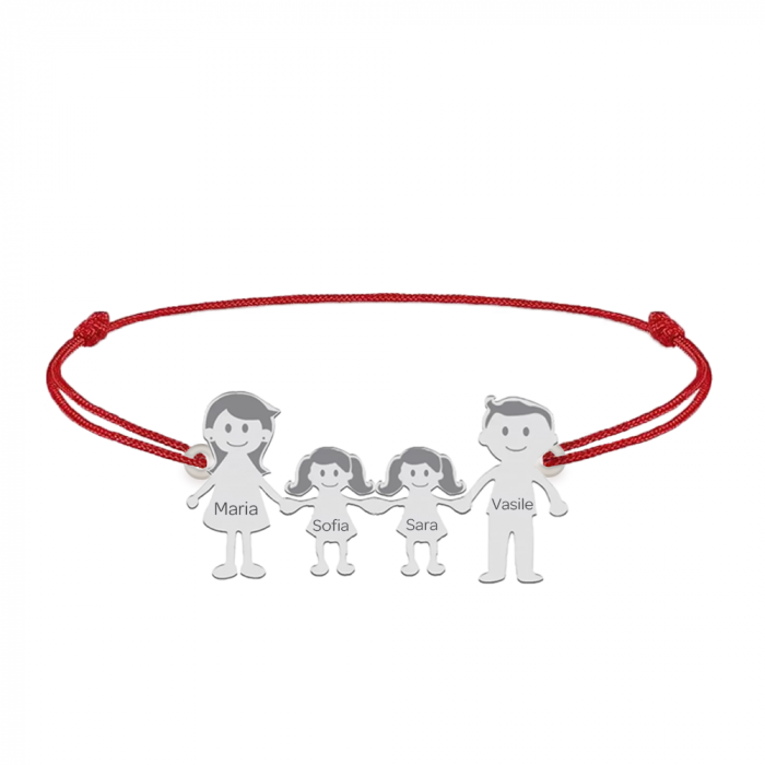 Family - Bratara personalizata snur cu pandantiv din argint membrii familiei - 4 membri [3]